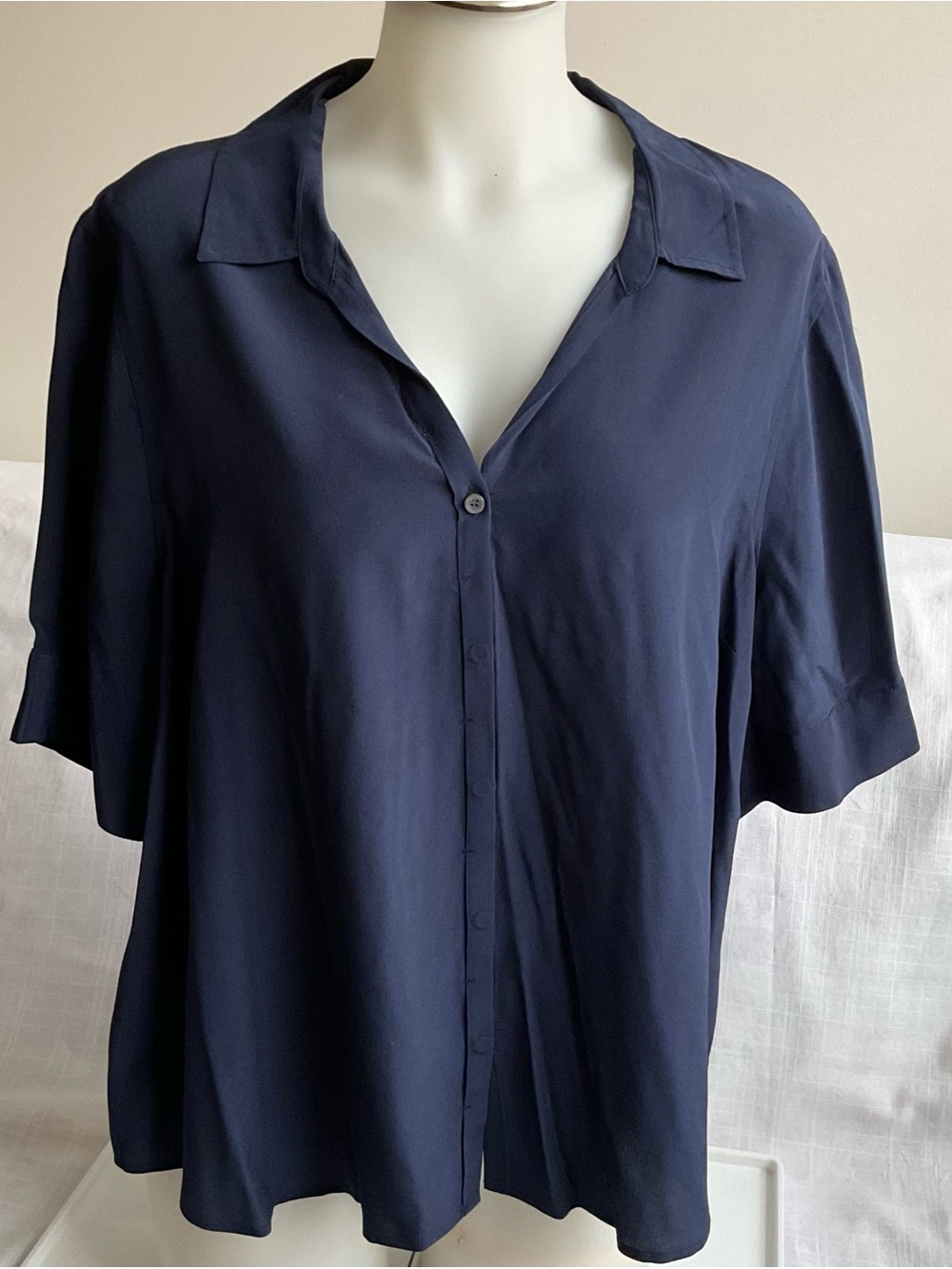 J.Crew | 100% Silk Button Up Blouse Navy Blue | XXL